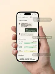 The Trellis app showing a clinical team chat, biomarker trends, and a weekly protocol schedule