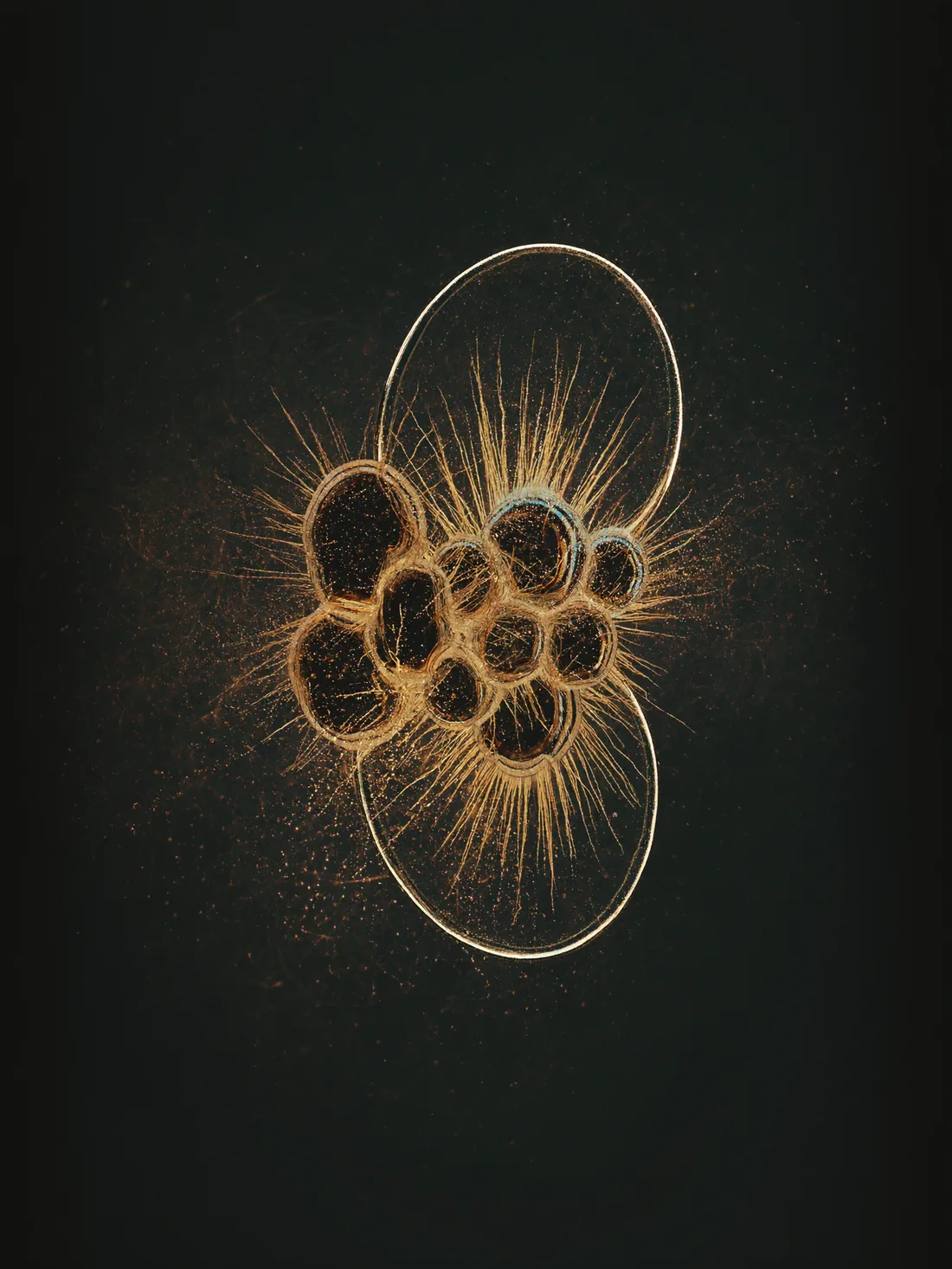 A cellular field with antioxidant light neutralizing free-radical sparks