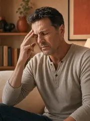 Middle-aged man rubbing his forehead