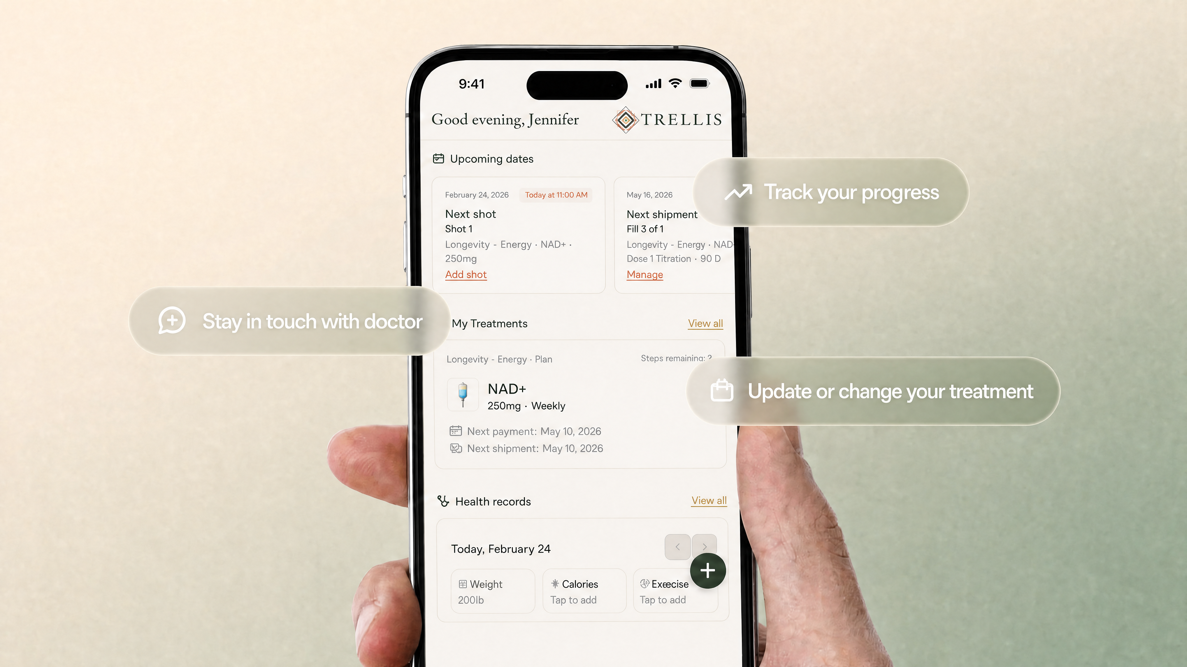 Trellis patient app — treatments, shots and health records on iPhone